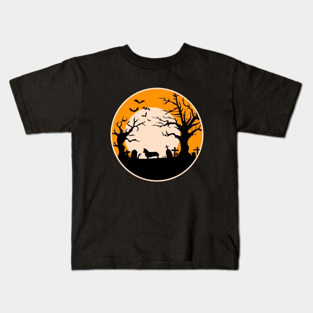 Halloween Corgi Silhouette - Zombie Hand Kids T-Shirt by MaplewoodMerch